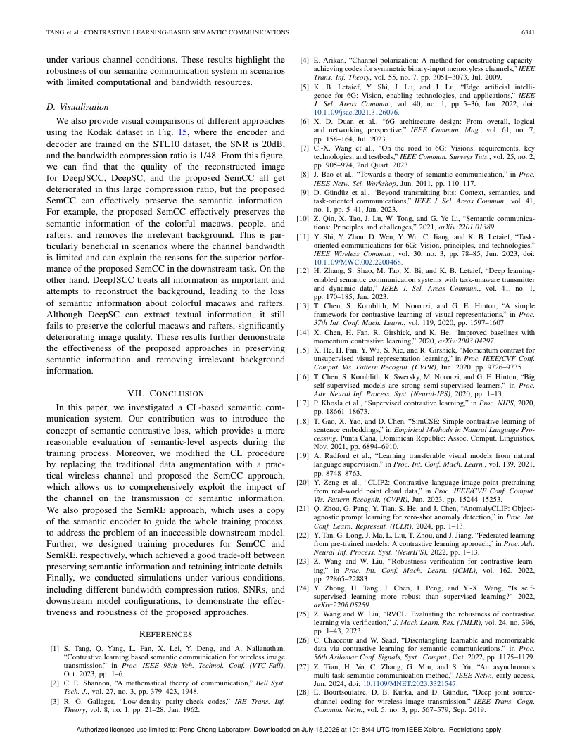 Contrastive Learning-Based Semantic Communications 关键结果页