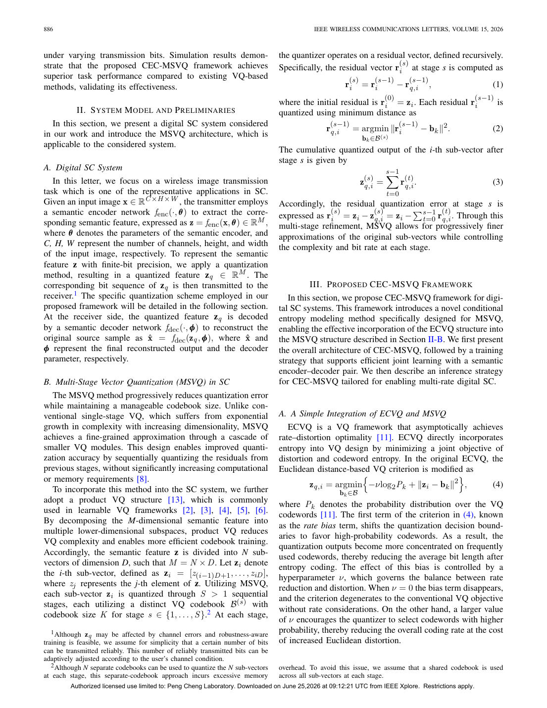 Conditional Entropy-Constrained Multi-Stage Vector Quantization for Semantic Communication 方法/架构页