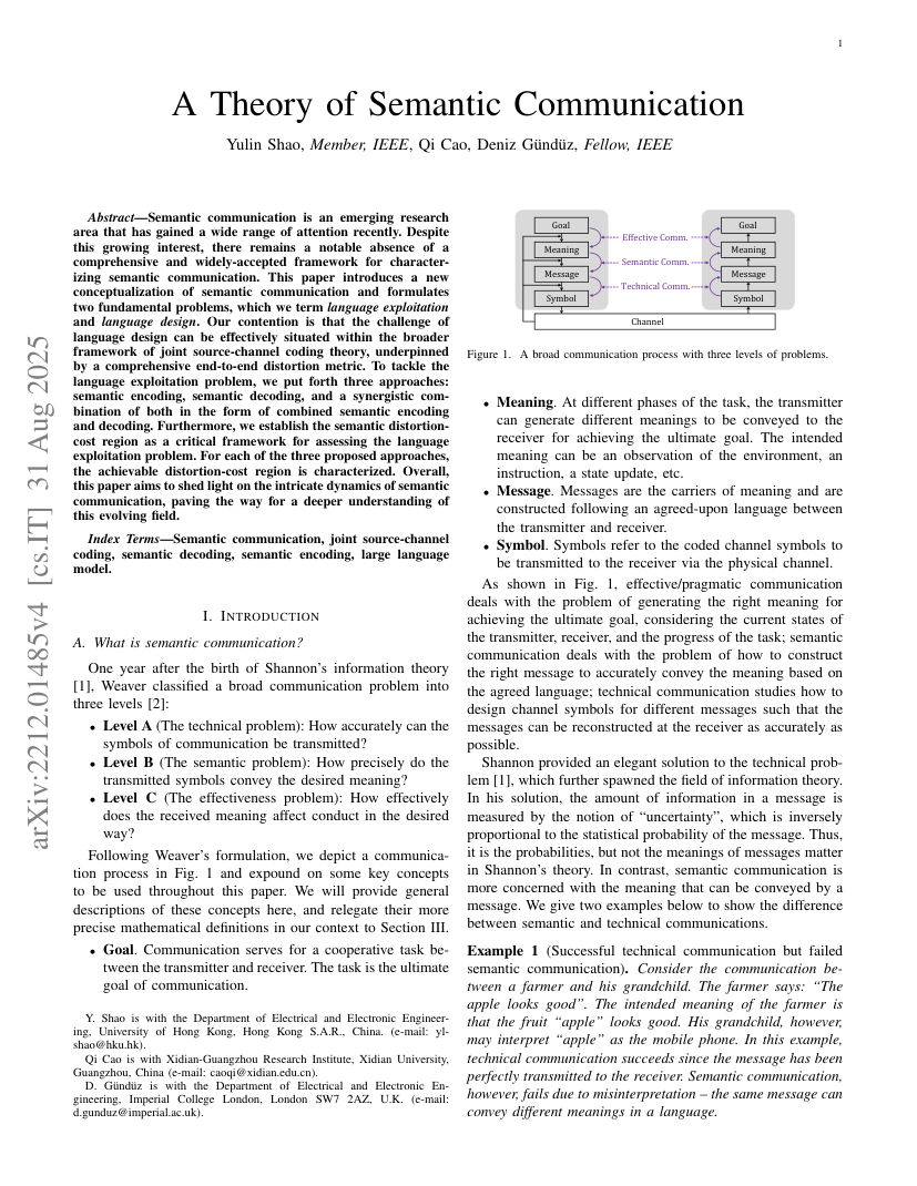 A Theory of Semantic Communication 架构/方法页