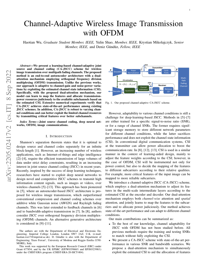 Channel-Adaptive Wireless Image Transmission With OFDM 架构/方法页