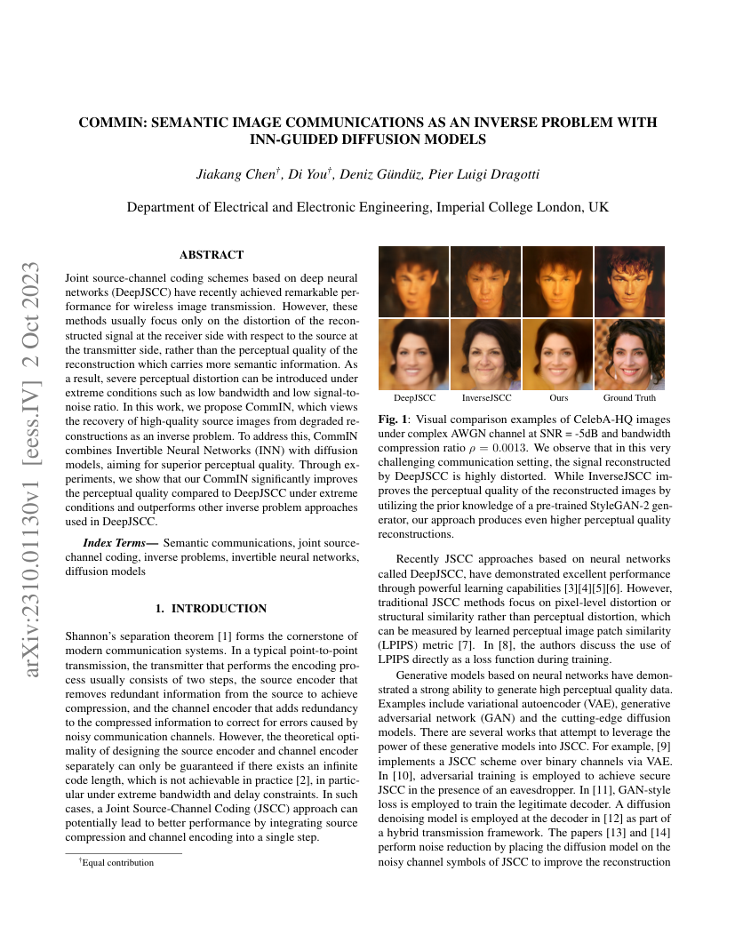 CommIN: Semantic Image Communications as an Inverse Problem with INN-Guided Diffusion Models 架构/方法页