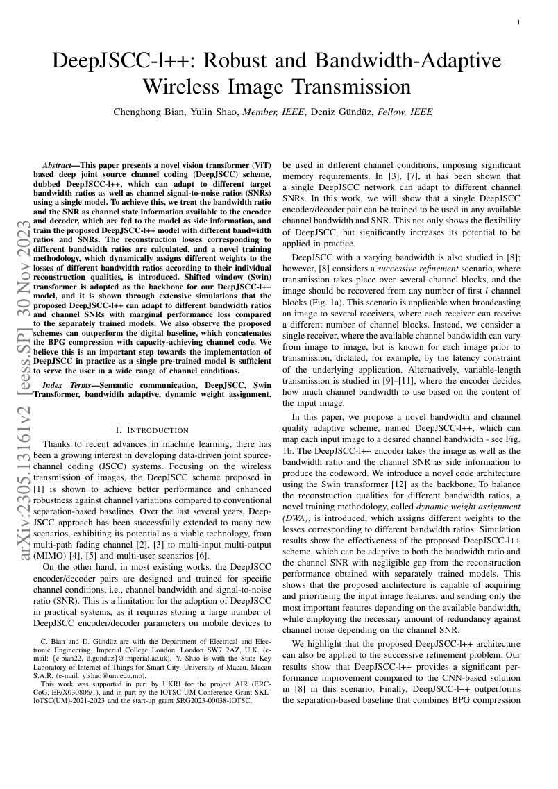 DeepJSCC-1++: Robust and Bandwidth-Adaptive Wireless Image Transmission 架构/方法页