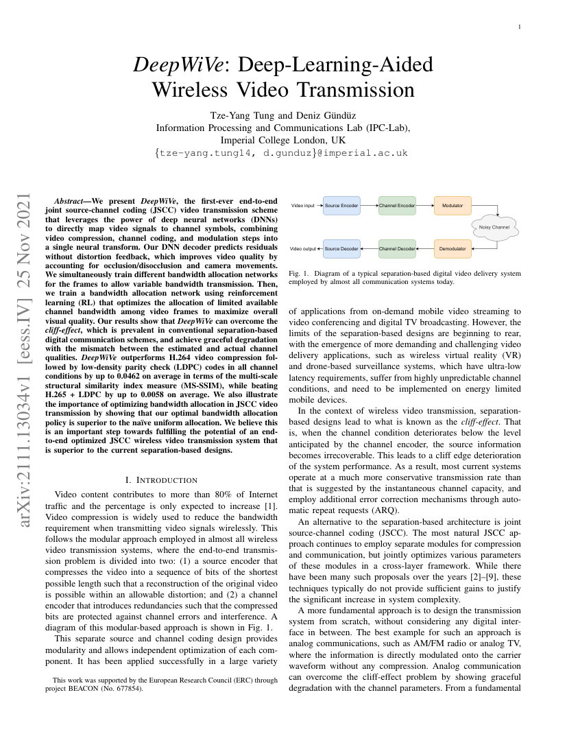DeepWiVe: Deep-Learning-Aided Wireless Video Transmission 架构/方法页