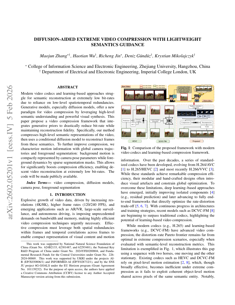 Diffusion-Aided Extreme Video Compression with Lightweight Semantics Guidance 架构/方法页