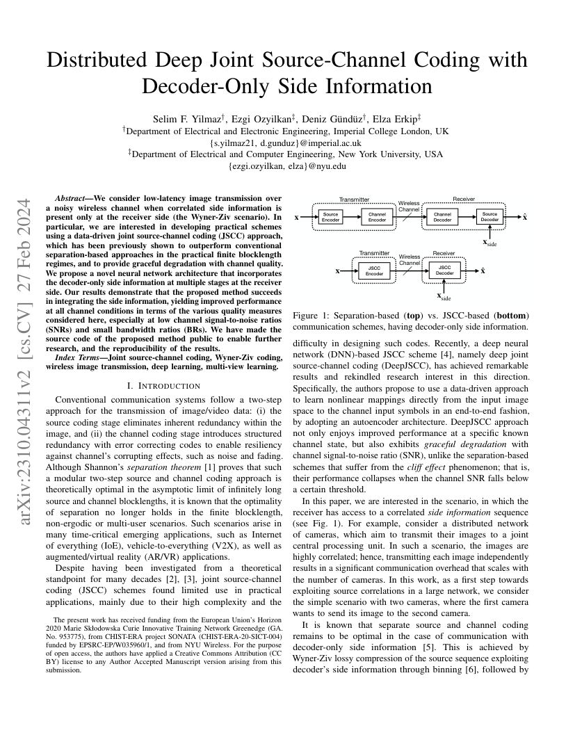 Distributed Deep Joint Source-Channel Coding with Decoder-Only Side Information 架构/方法页