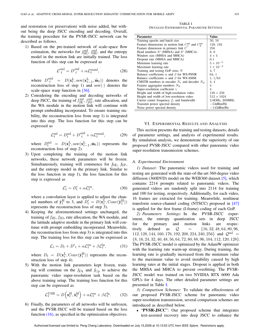 Adaptive Cross-Modal Super-Resolution Semantic Communication for Mobile AI-Generated Panoramic Video 关键结果页