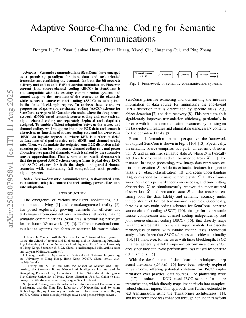 Adaptive Source-Channel Coding for Semantic Communications over Parallel Gaussian Channels 架构/方法页