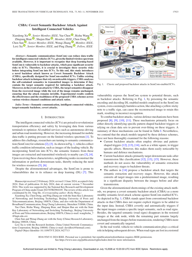 CSBA: Covert Semantic Backdoor Attack Against Intelligent Connected Vehicles 架构/方法页