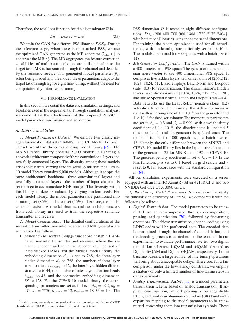 Generative Semantic Communication for AI Model Parameters 关键结果页