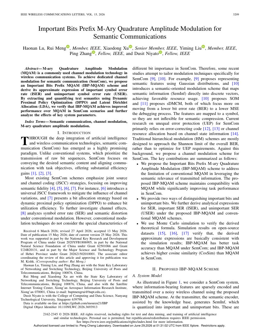 Important Bits Prefix M-Ary Quadrature Amplitude Modulation for Semantic Communications 架构/方法页