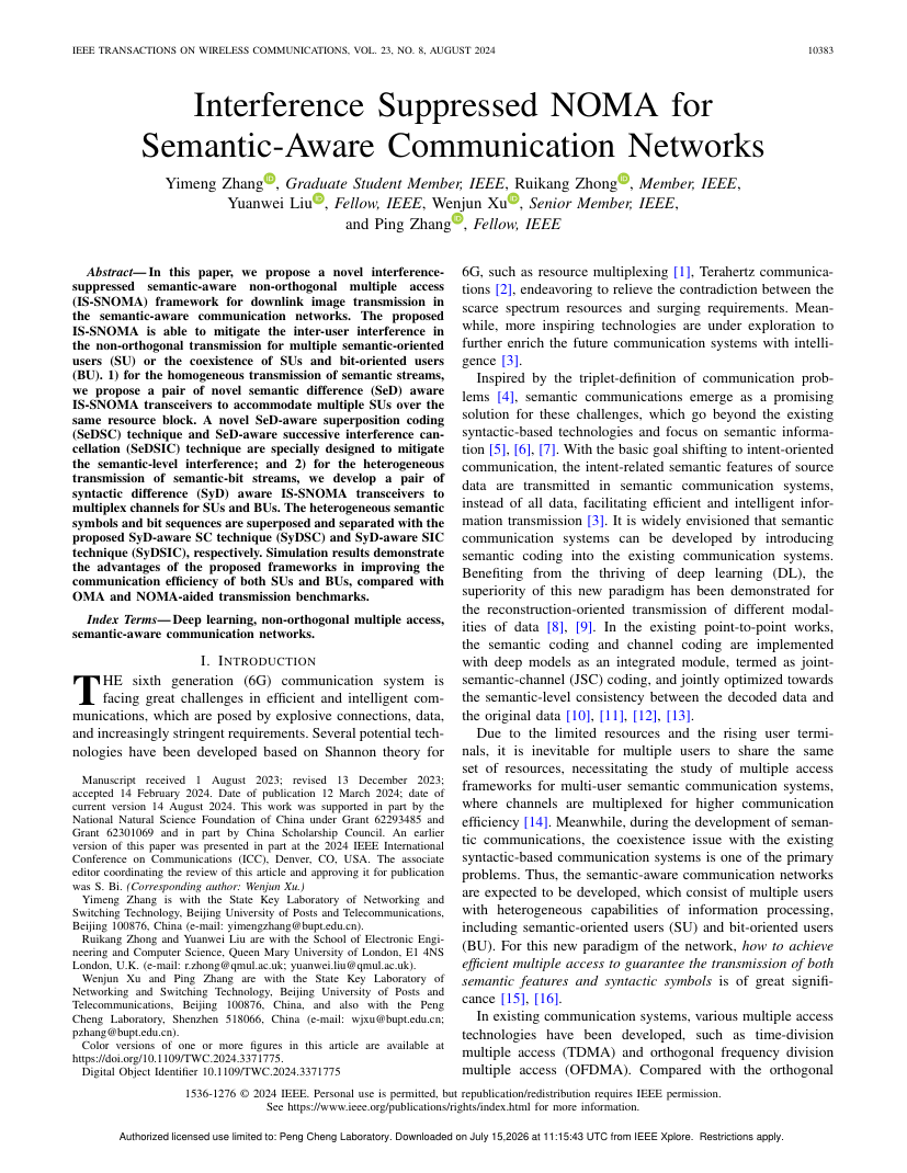 Interference Suppressed NOMA for Semantic-Aware Communication Networks 架构/方法页