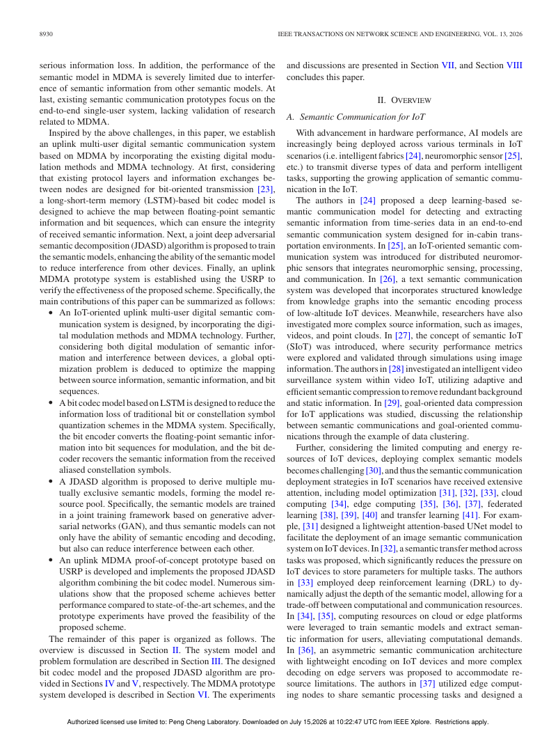 IoT-Oriented Uplink Multi-User Digital Semantic Communication System Based on Model Division Multiple Access 架构/方法页
