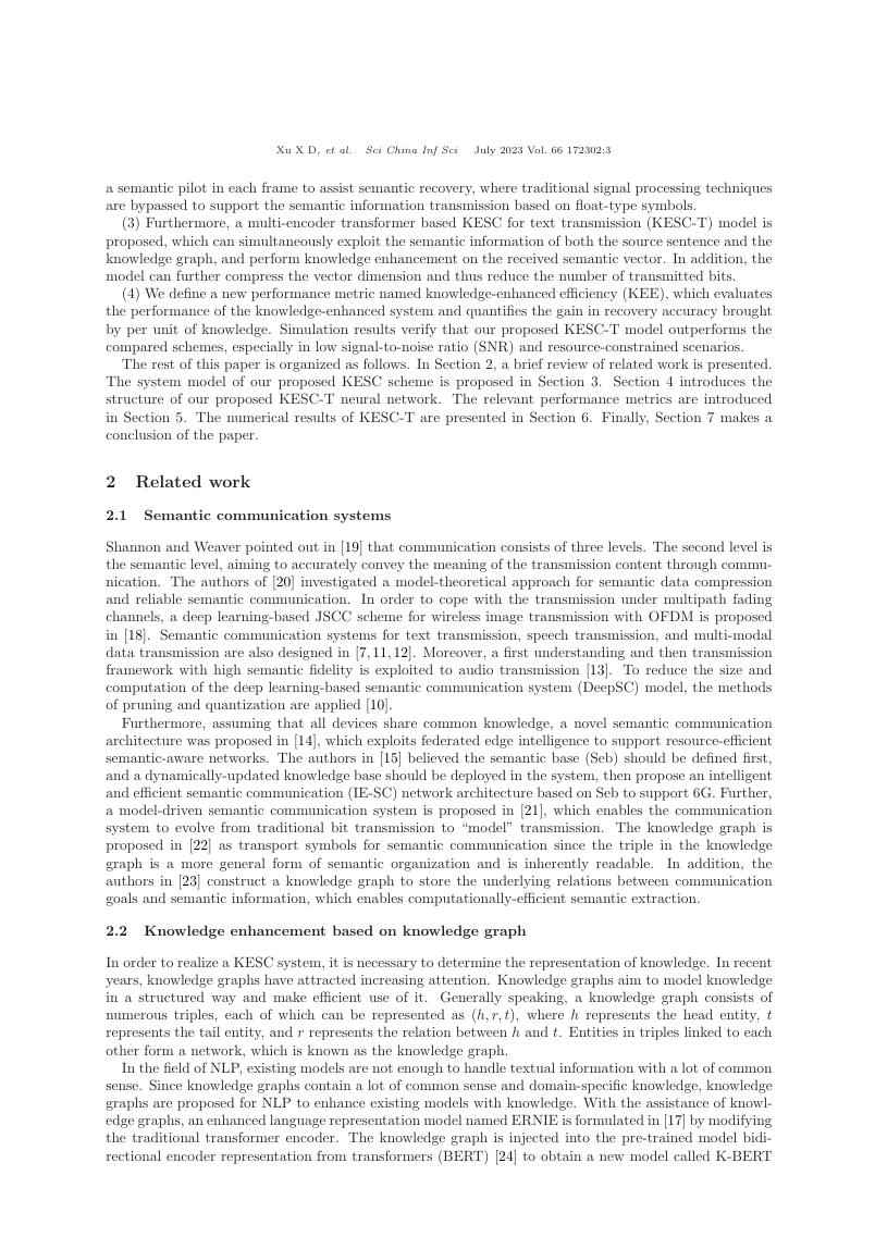 Knowledge-enhanced semantic communication system with OFDM transmissions 架构/方法页