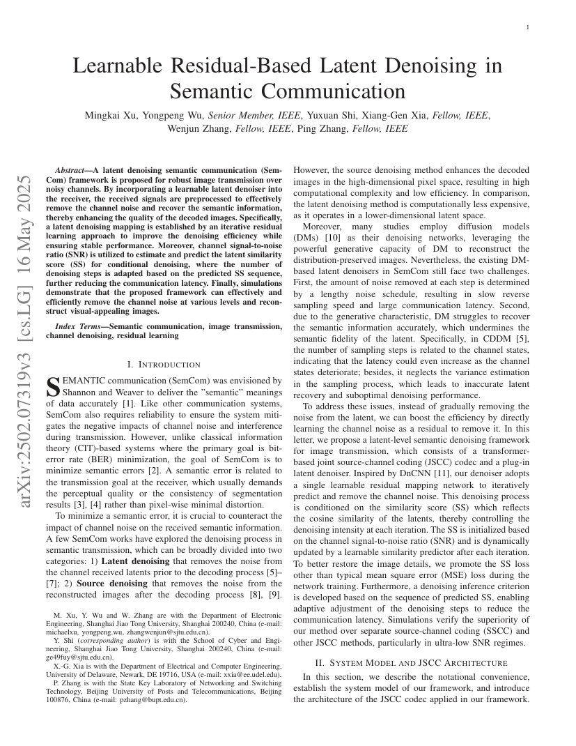 Learnable Residual-Based Latent Denoising in Semantic Communication 架构/方法页