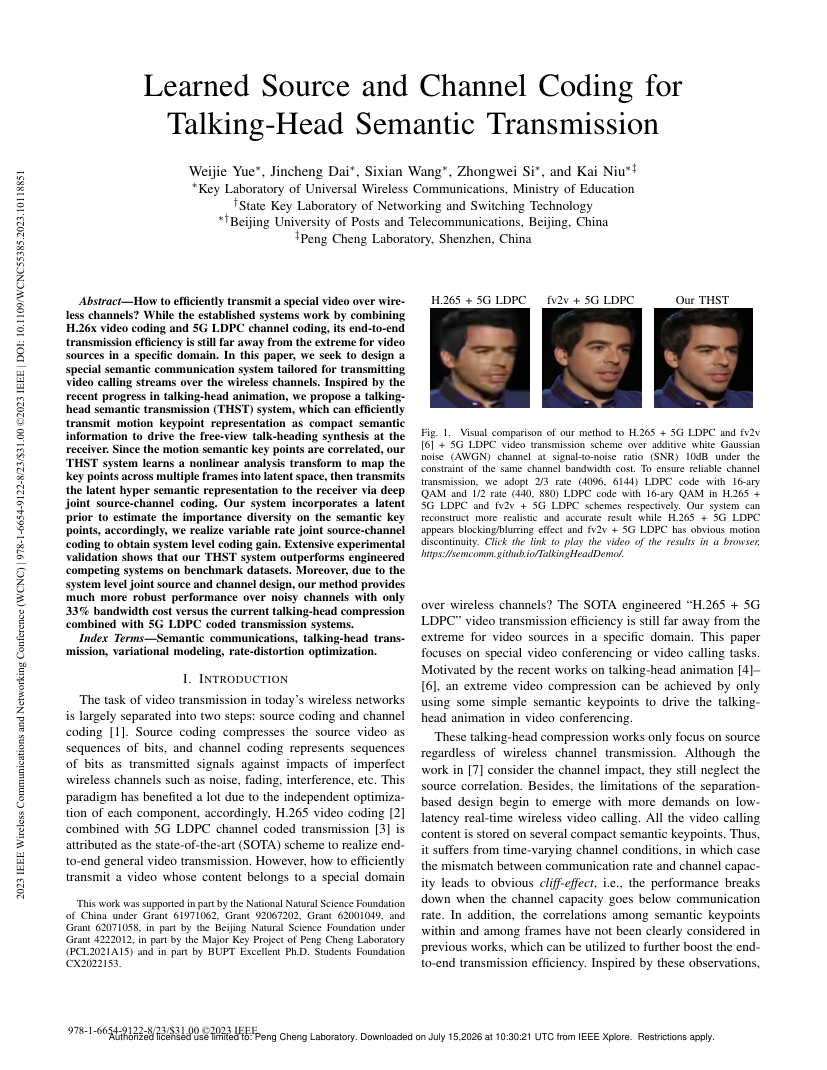 Learned Source and Channel Coding for Talking-Head Semantic Transmission 架构/方法页