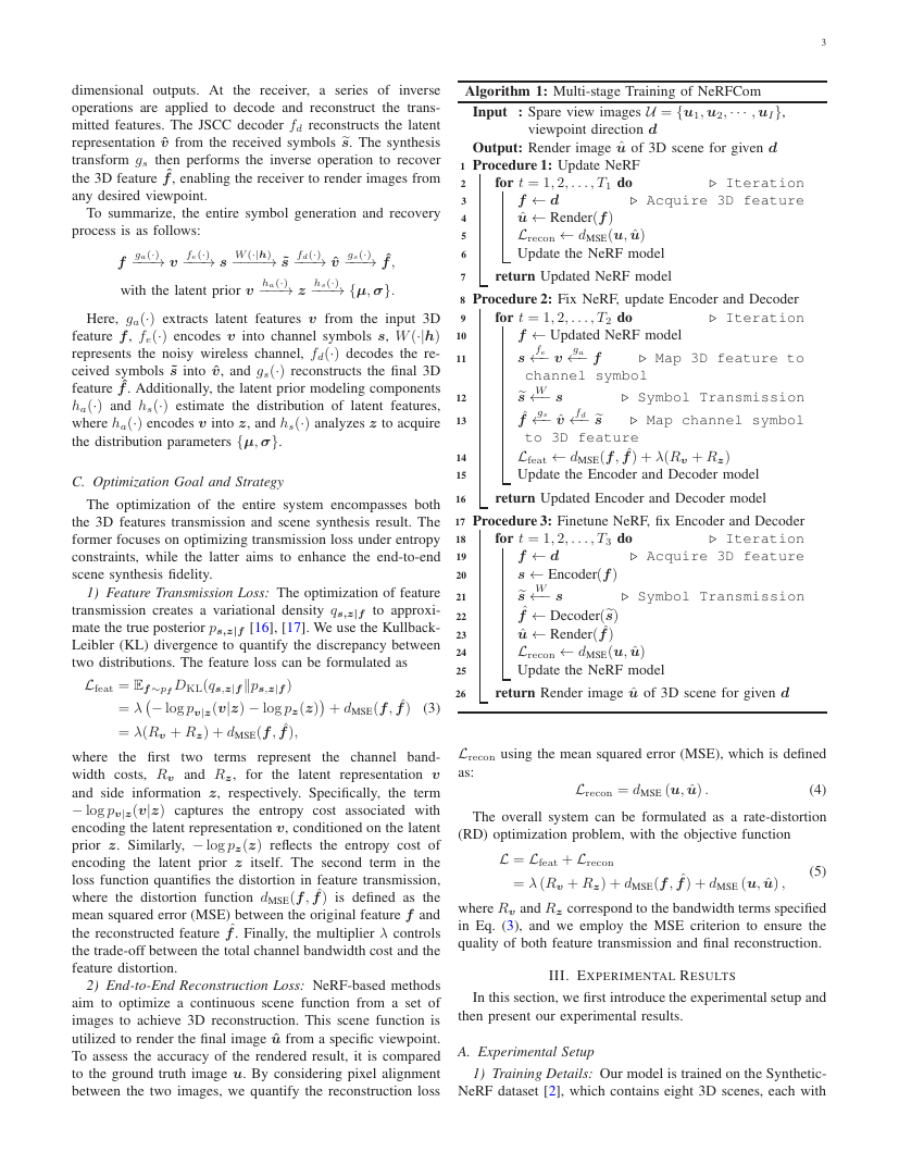 NeRFCom: Feature Transform Coding Meets Neural Radiance Field for Free-View 3-D Scene Semantic Transmission 关键结果页