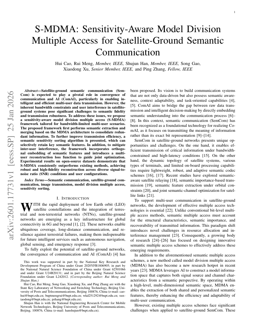 S-MDMA: Sensitivity-Aware Model Division Multiple Access for Satellite-Ground Semantic Communication 架构/方法页