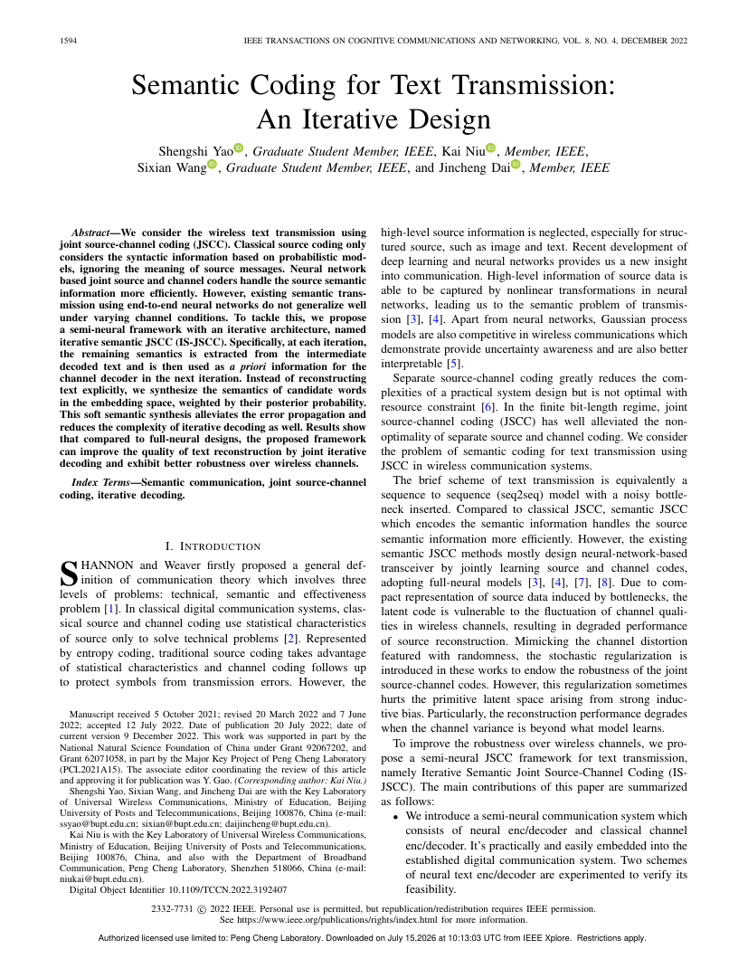Semantic Coding for Text Transmission: An Iterative Design 架构/方法页