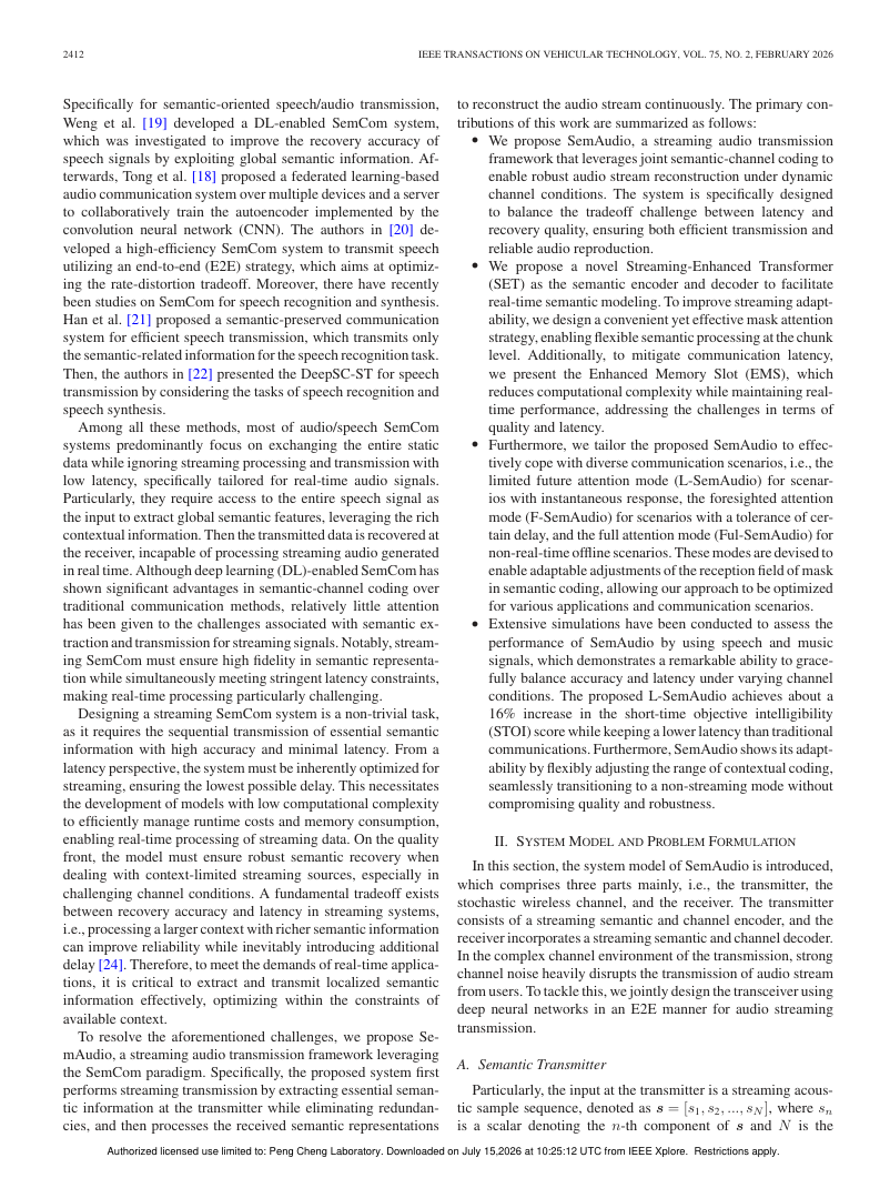 SemAudio: Semantic Communication for Audio Streaming Transmission 架构/方法页