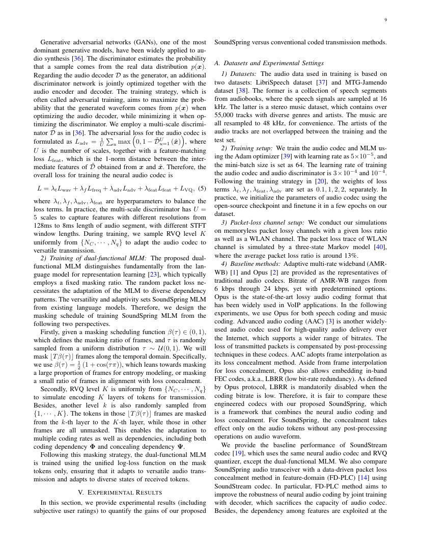 SoundSpring: Loss-Resilient Audio Transceiver With Dual-Functional Masked Language Modeling 关键结果页