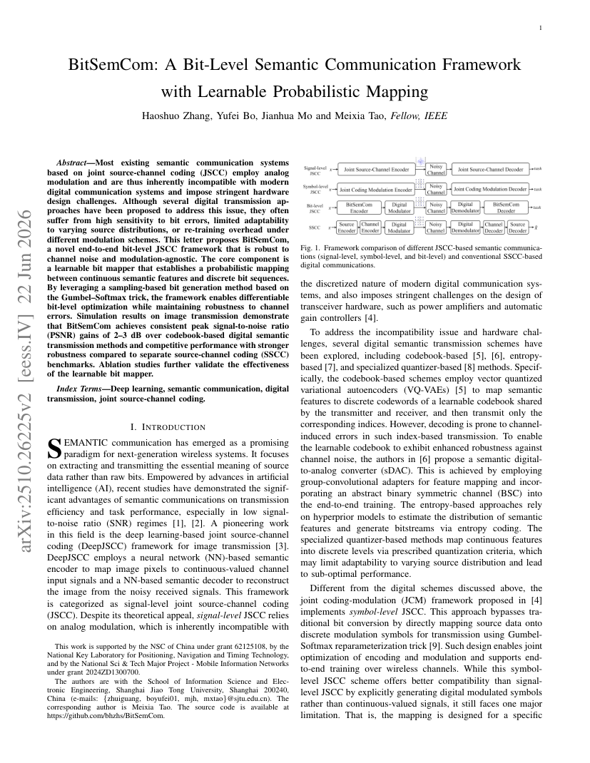 BitSemCom: A Bit-Level Semantic Communication Framework With Learnable Probabilistic Mapping 架构/方法页