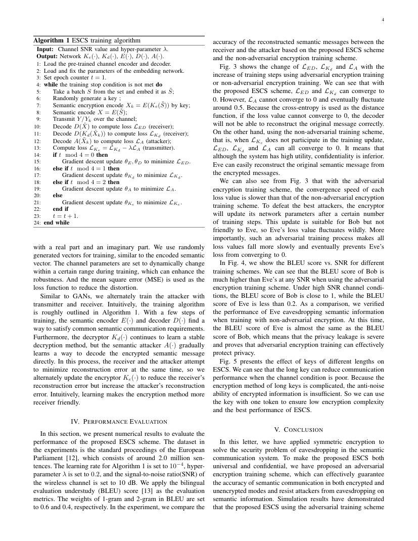 Encrypted Semantic Communication Using Adversarial Training for Privacy Preserving 关键结果页