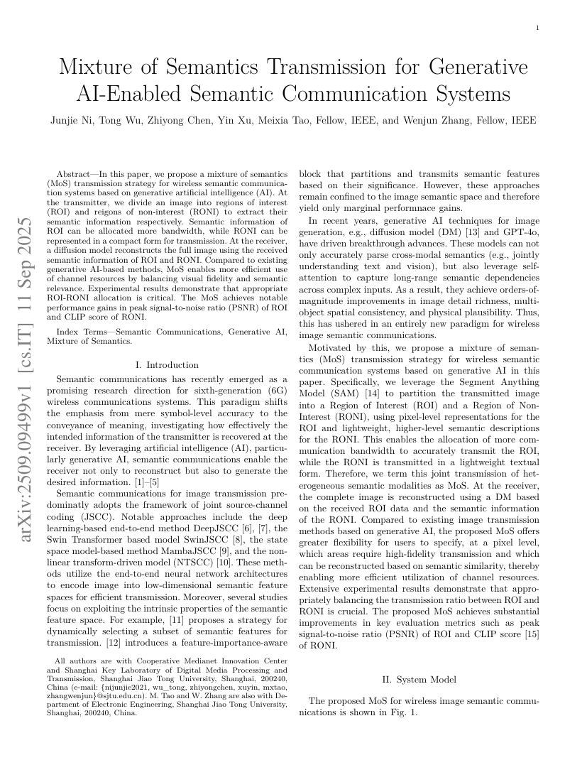 Mixture of Semantics Transmission for Generative AI-Enabled Semantic Communication Systems 架构/方法页