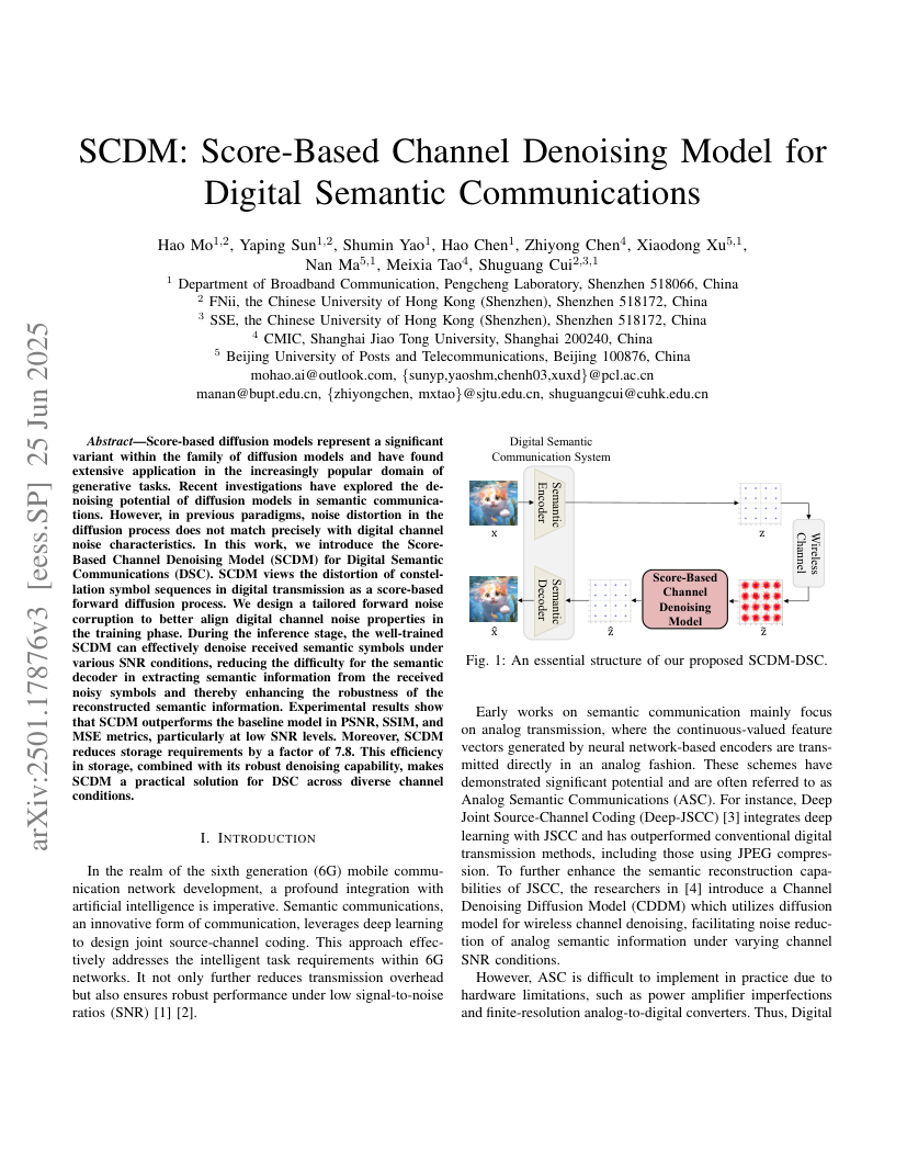 SCDM: Score-Based Channel Denoising Model for Digital Semantic Communications 架构/方法页
