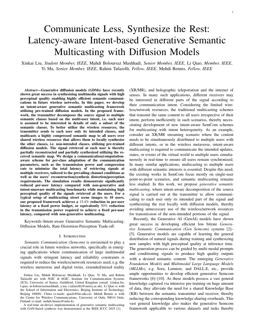 Communicate Less, Synthesize the Rest: Latency-aware Intent-based Generative Semantic Multicasting with Diffusion Models 架构/方法页