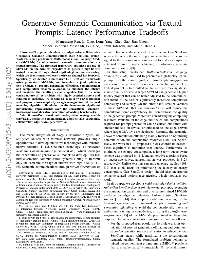 Generative Semantic Communication via Textual Prompts: Latency Performance Tradeoffs 架构/方法页
