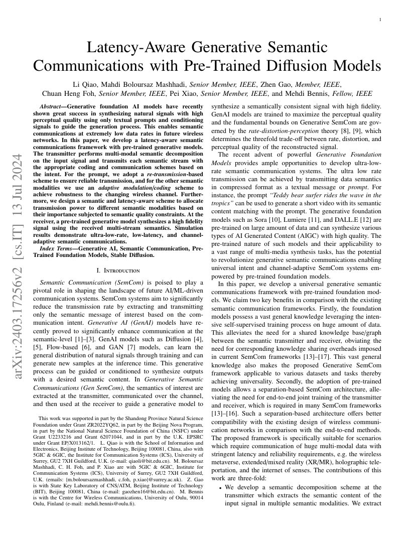 Latency-Aware Generative Semantic Communications With Pre-Trained Diffusion Models 架构/方法页