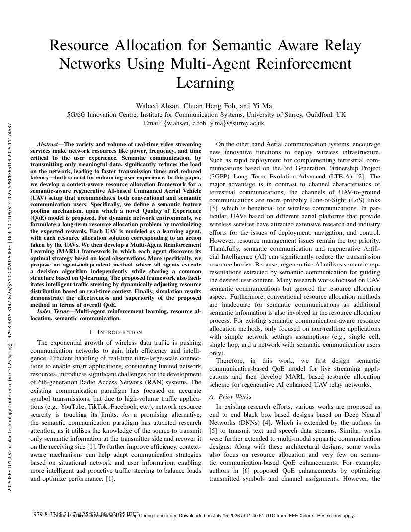 Resource Allocation for Semantic Aware Relay Networks using Multi-Agent Reinforcement Learning 架构/方法页