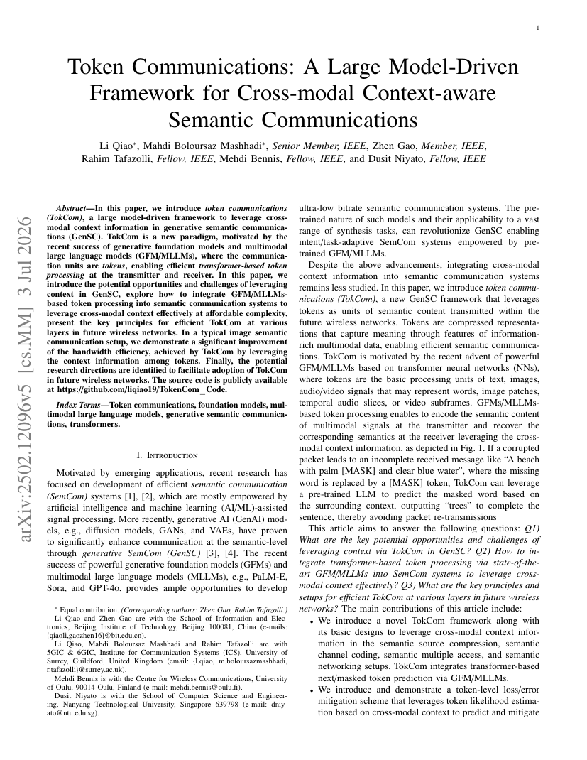 Token Communications: A Large Model-Driven Framework for Cross-Modal Context-Aware Semantic Communications 架构/方法页