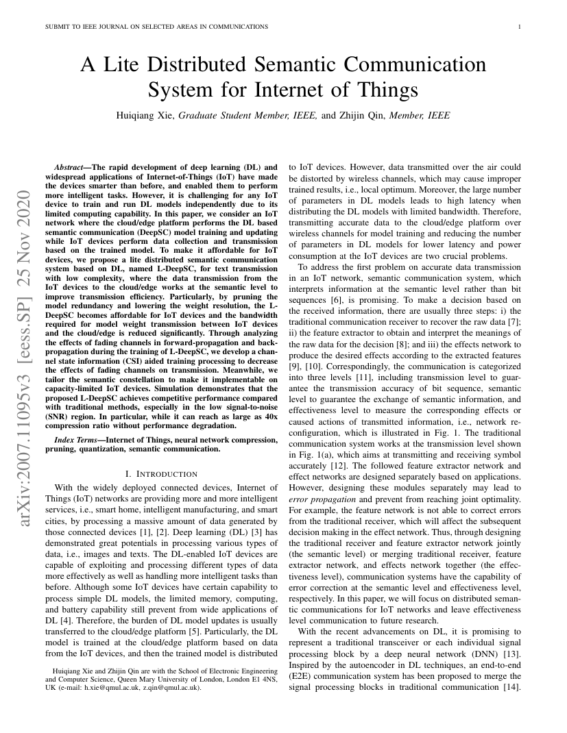 A Lite Distributed Semantic Communication System for Internet of Things 架构/方法页