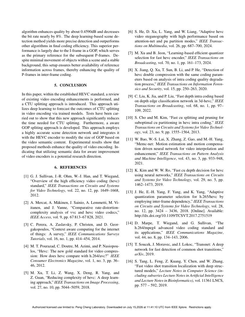 Deep Learning-Based CTU Splitting and Dynamic GOP Adjusting for Semantic Aware Video Compression 关键结果页