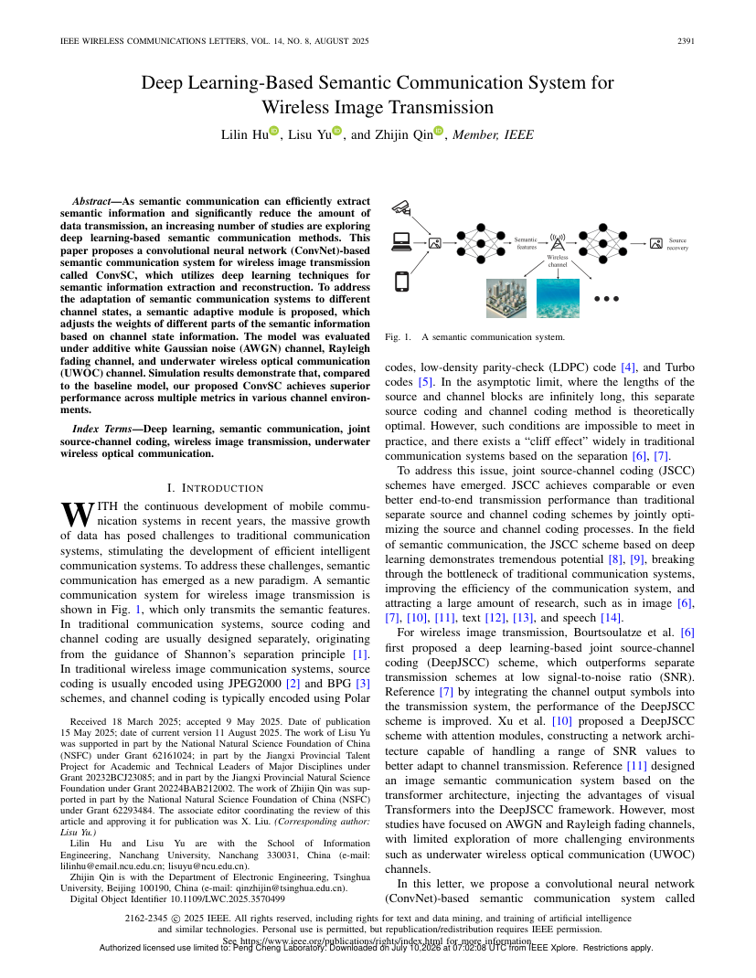 Deep Learning-Based Semantic Communication System for Wireless Image Transmission 架构/方法页