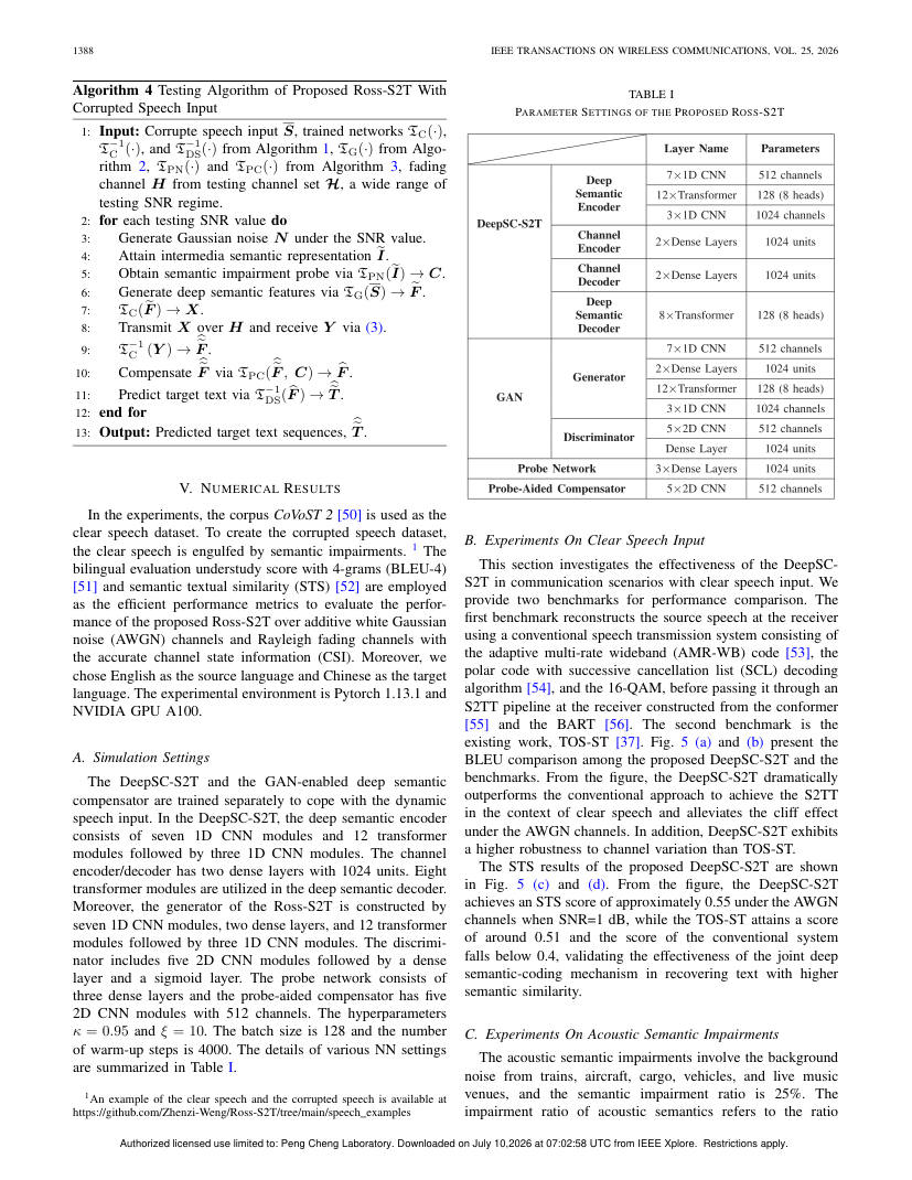 Generative Semantic Communications for Robust Speech-to-Text Translation 关键结果页