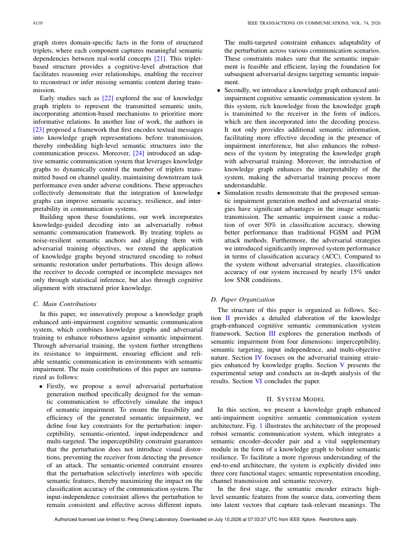 Knowledge Graph-Enhanced Robust Cognitive Semantic Communication Against Semantic Impairment 架构/方法页