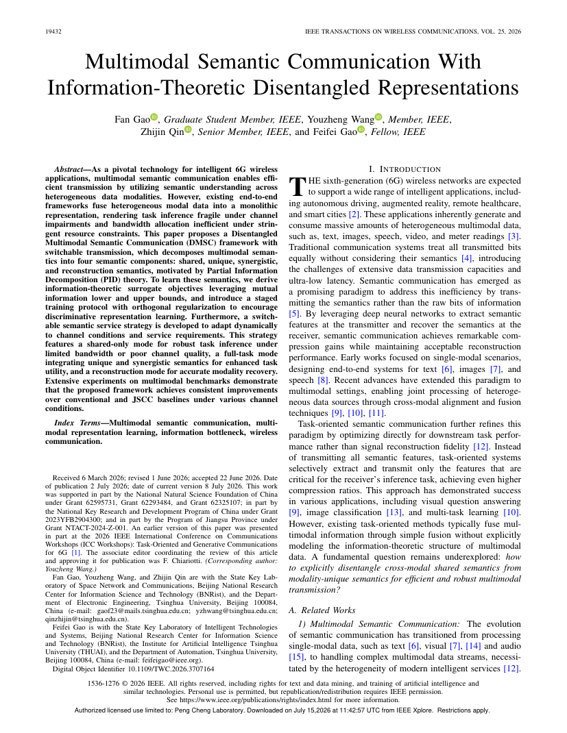 Multimodal Semantic Communication With Information-Theoretic Disentangled Representations 架构/方法页