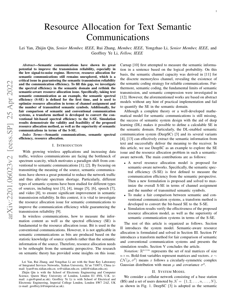 Resource Allocation for Text Semantic Communications 架构/方法页