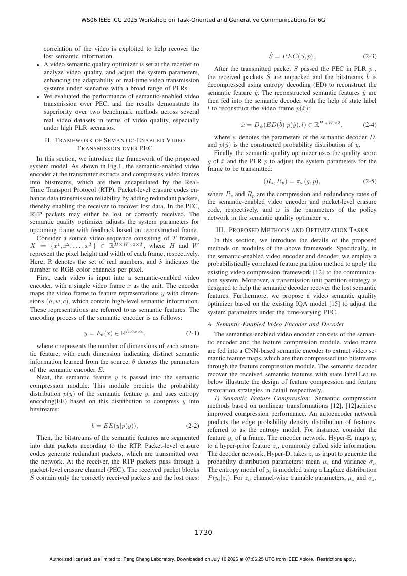 Semantic-Enabled Video Transmission over Packet Erasure Channel 架构/方法页