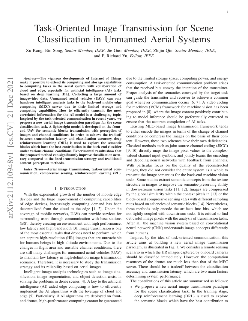 Task-Oriented Image Transmission for Scene Classification in Unmanned Aerial Systems 架构/方法页