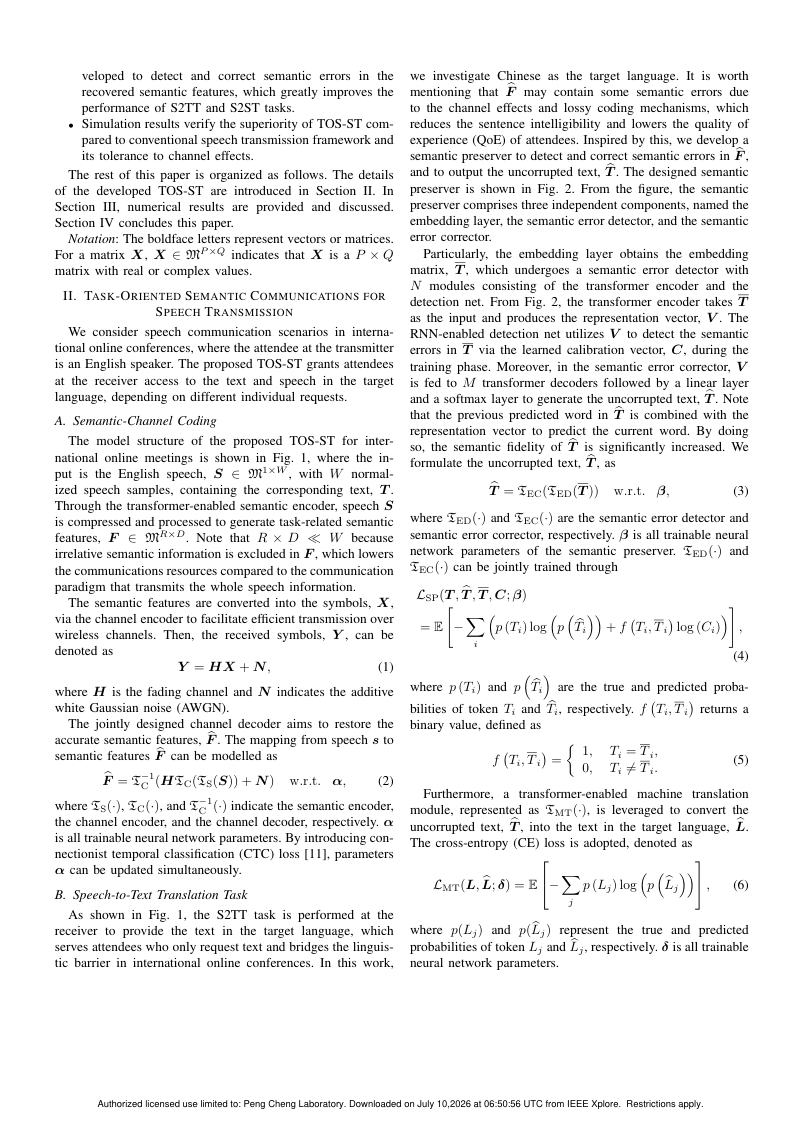 Task-Oriented Semantic Communications for Speech Transmission 架构/方法页